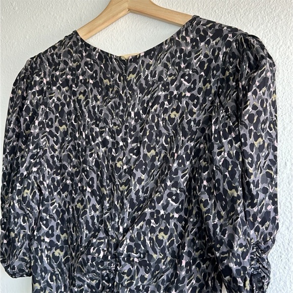 ALLSAINTS Josephine Waterleo Short Sleeve Ruched Leopard Print Mini Dress - Picture 5 of 12